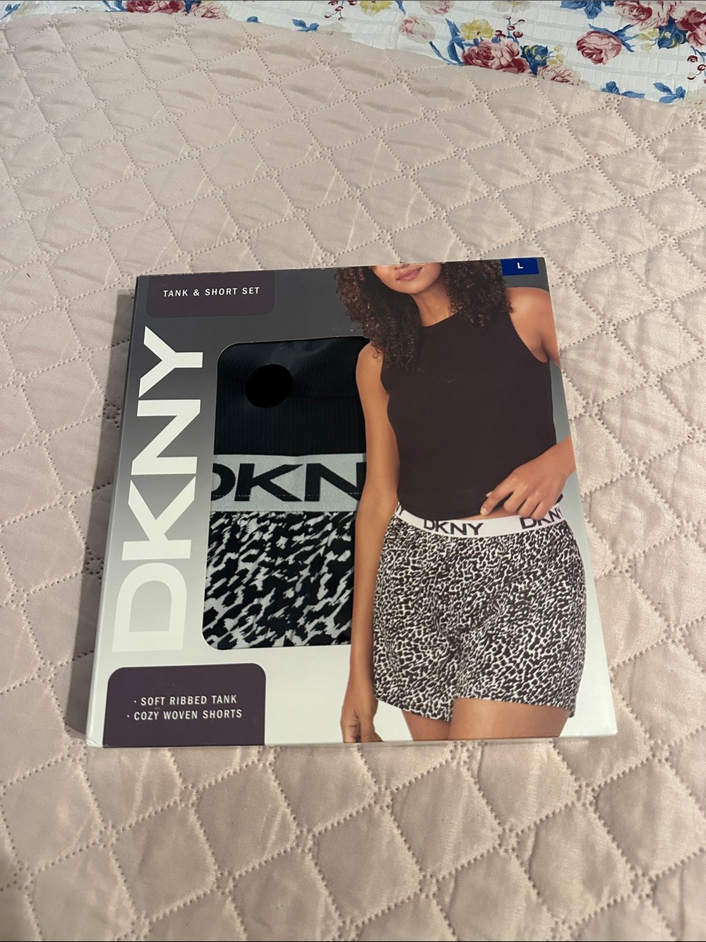 DKNY Black Tank with Black & White Animal Print Shorts Set